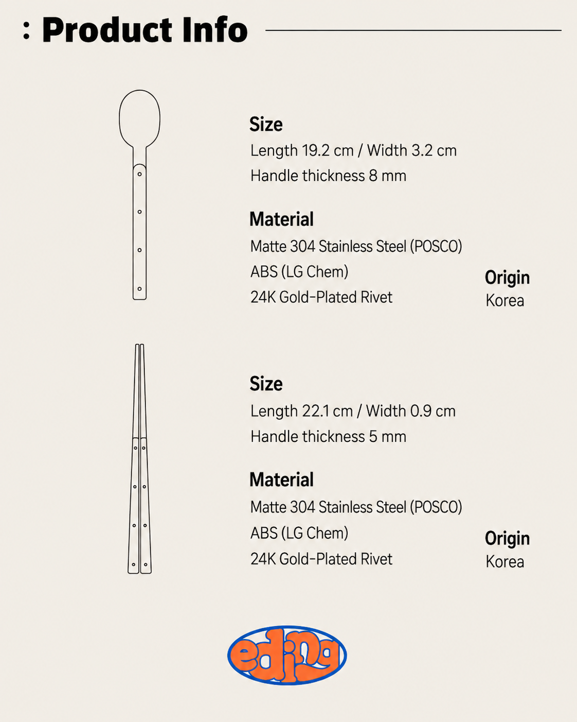 Eding O.R.D. Cutlery Spoon &amp; Chopstick Set